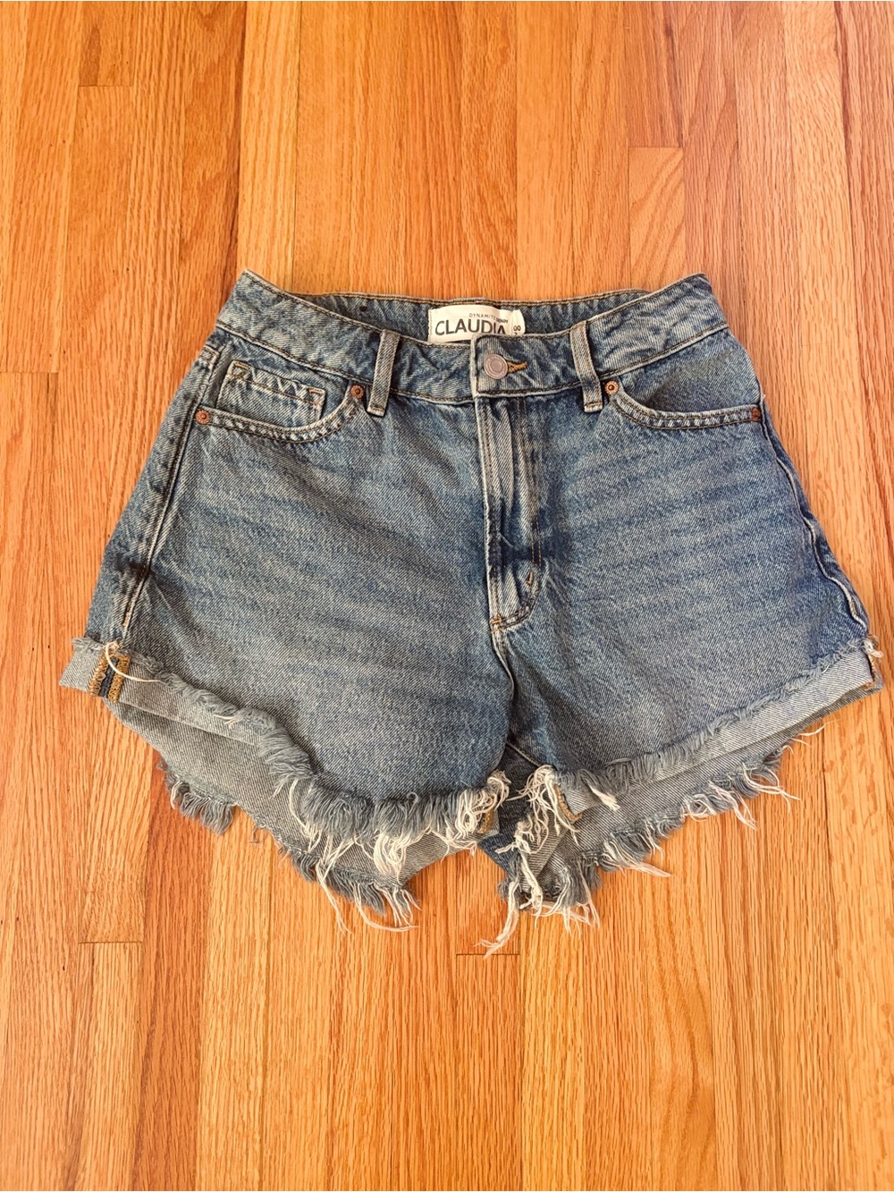 Claudia Blue Denim Cutoff Shorts - Light Blue Frayed Hem